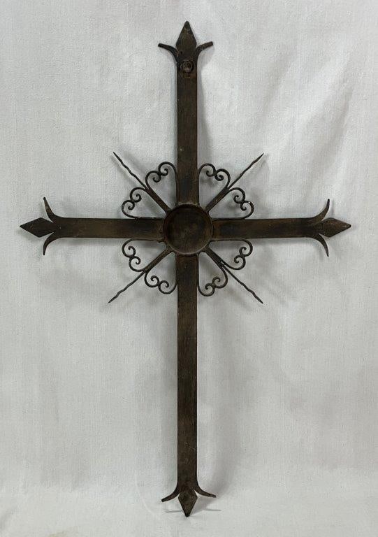 Folk Art Wrought Iron Cross - 4