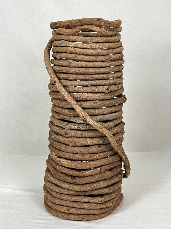 Folk Art Twisted Vine Cane Stand: A wonderful folk art twisted vine cane stand featuring a highly organic and sculptural form with naturally twisting vine elements. The piece displays strong artistic character and creative