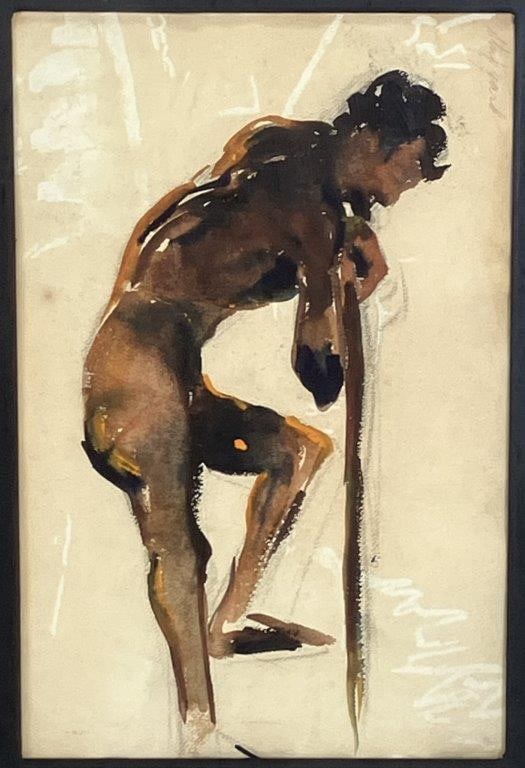 20th Century, Male Nude Figure, Watercolor Painting - 2