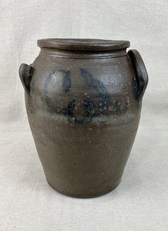 Stephen B. Sweeney Virginia Salt-Glazed Stoneware Jar: This exceptional 19th-century stoneware storage jar, dating from circa 1838â€“1868, stands as a highly collectible testament to historic Virginia pottery crafted by the renowned maker