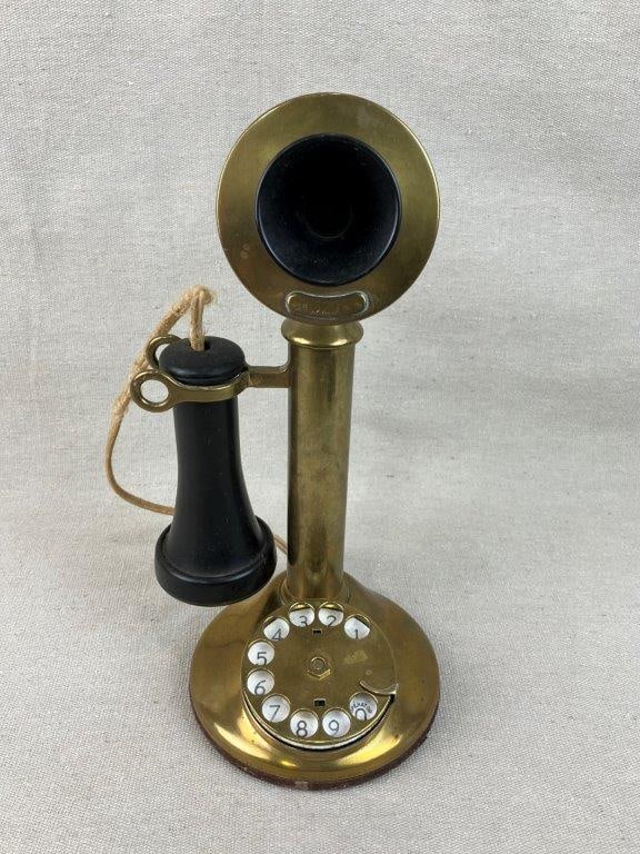 Early 20th-Century Brass Candlestick Rotary Telephone - 2
