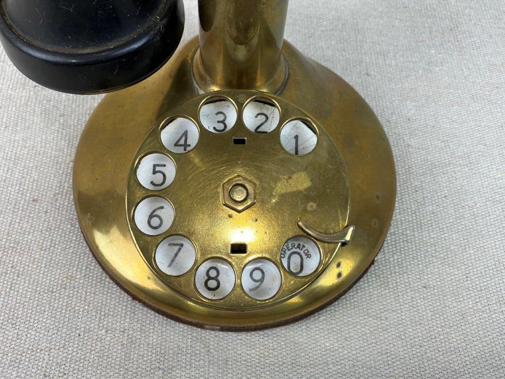 Early 20th-Century Brass Candlestick Rotary Telephone - 4