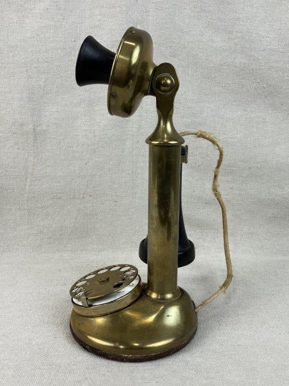 Early 20th-Century Brass Candlestick Rotary Telephone - 5