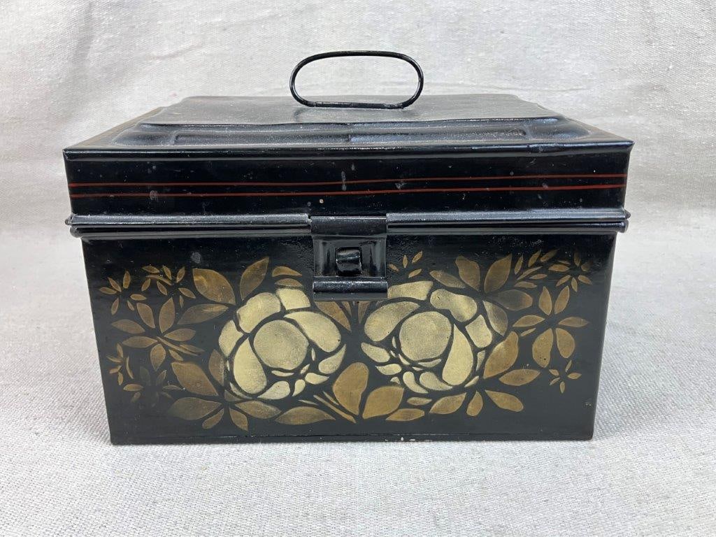 Two Black Toleware Floral Boxes - 2