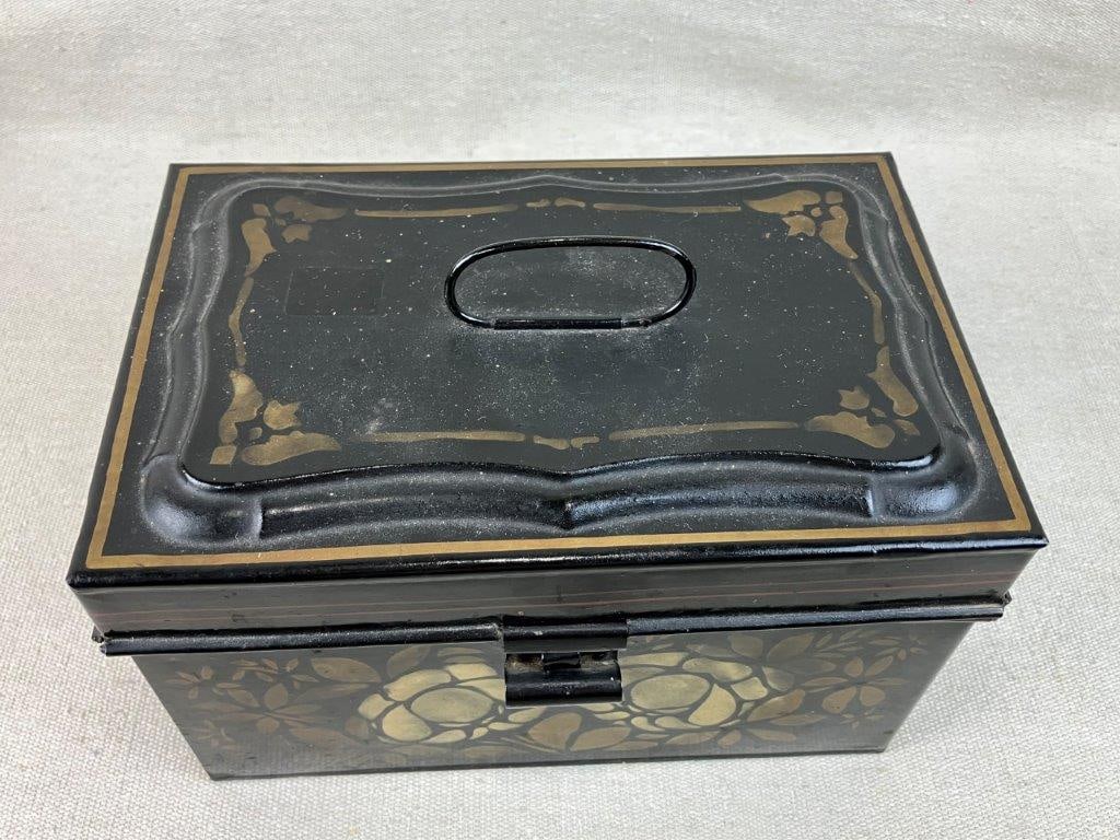 Two Black Toleware Floral Boxes - 3