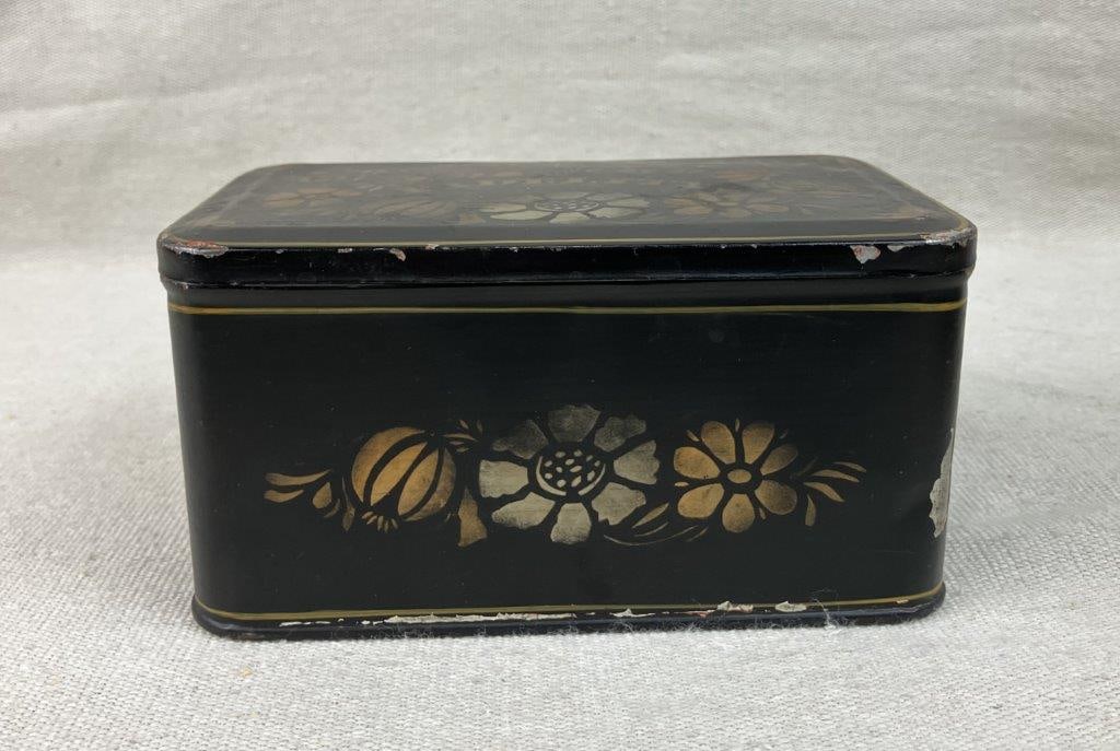Two Black Toleware Floral Boxes - 9