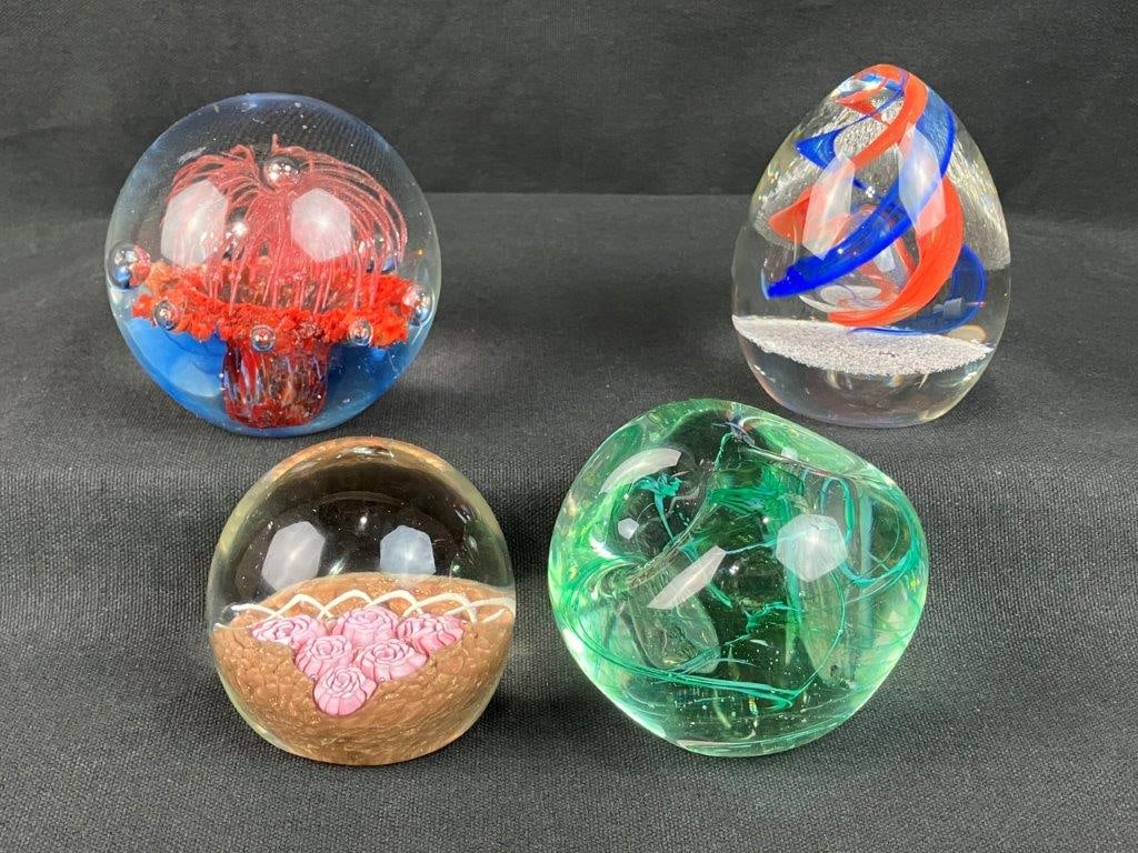 Four Art Glass Paperweights (1 of 10)