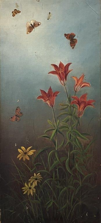 Late 19th Century, Still Life Flowers and Butterflies, Oil Painting - 2