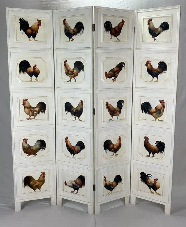 Hand Painted Rooster Panel Screen (1 of 5)