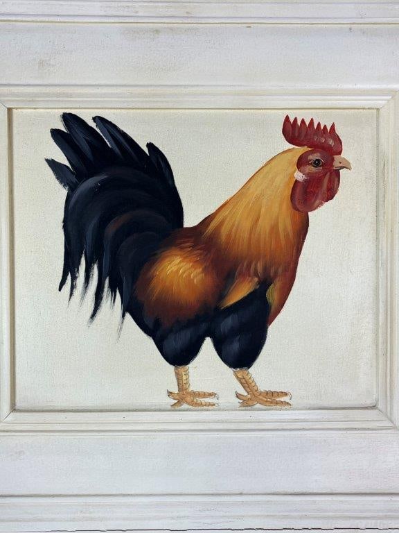 Hand Painted Rooster Panel Screen - 2