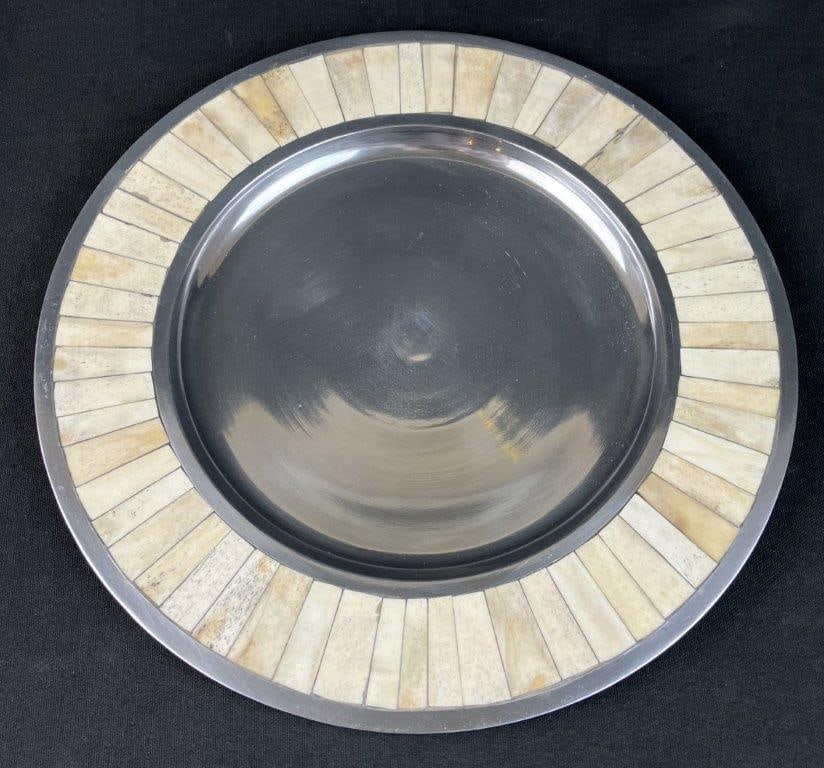 Polished Pewter and Mosaic Bone Charger Plate - 2