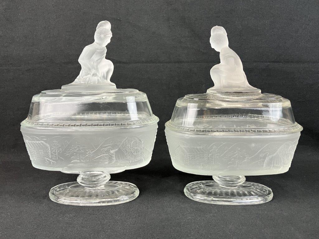 Two L.G. Wright Westward Ho Covered Oval Compotes - 3