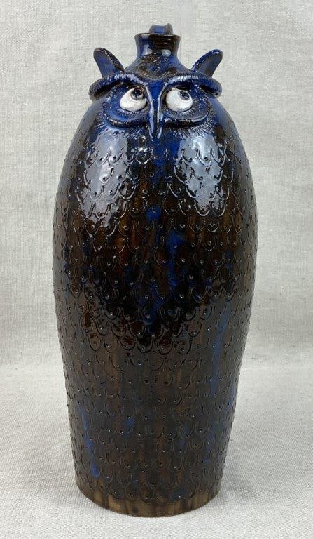 Mike Ledford Owl Folk Art Pottery Jug - 2