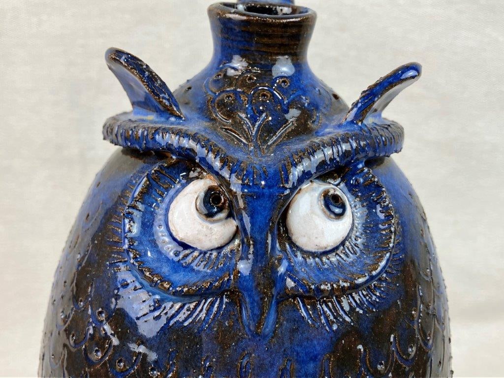 Mike Ledford Owl Folk Art Pottery Jug - 3