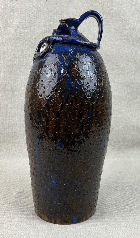 Mike Ledford Owl Folk Art Pottery Jug - 4