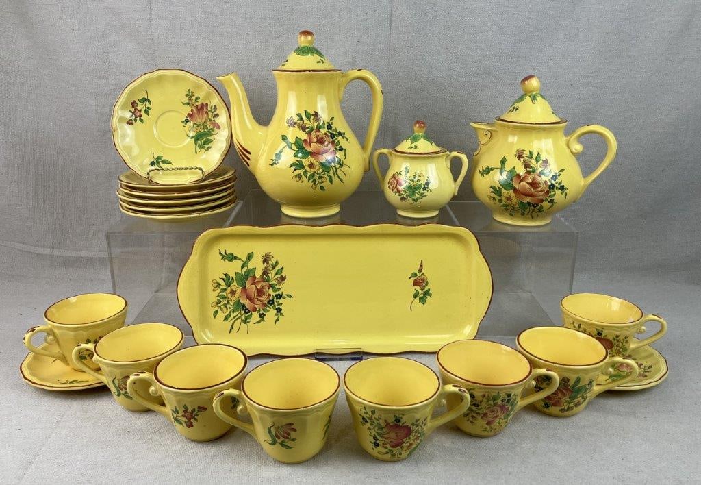 Luneville France Old Strasbourg Jaune Louis XV Faience Tea Service: This exquisite multi-piece tea service from the historic Luneville pottery in France is a spectacular showcase of classic French country elegance, beautifully executing the highly sought-after Old