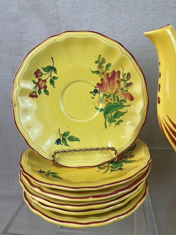 Luneville France Old Strasbourg Jaune Louis XV Faience Tea Service - 2