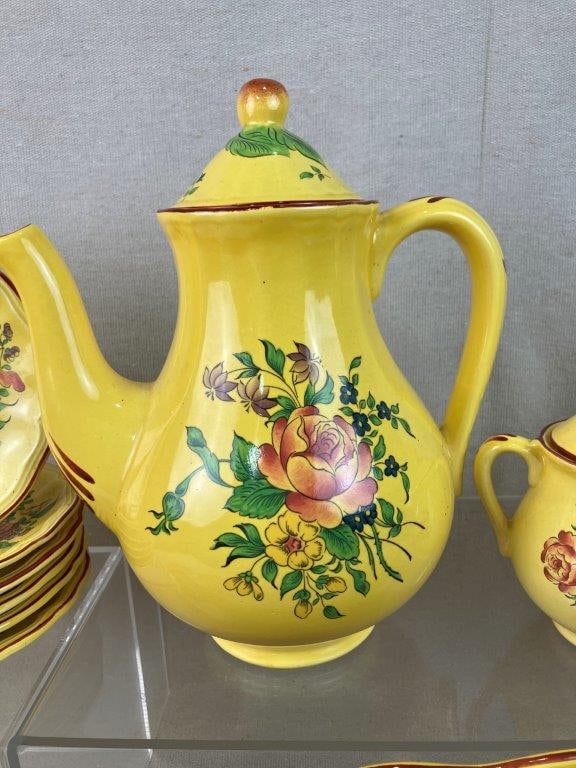 Luneville France Old Strasbourg Jaune Louis XV Faience Tea Service - 4