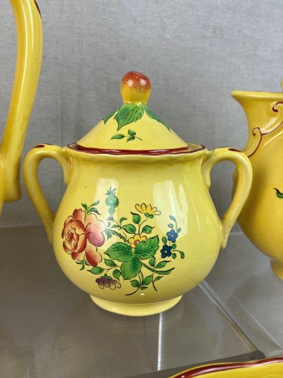 Luneville France Old Strasbourg Jaune Louis XV Faience Tea Service - 5