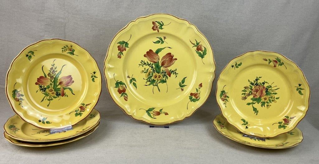 Luneville France Old Strasbourg Jaune Louis XV Faience Plates: Exquisite collection of fine French earthenware from the historic Luneville pottery is a spectacular showcase of classic French country elegance, featuring the highly sought-after Old Strasbourg