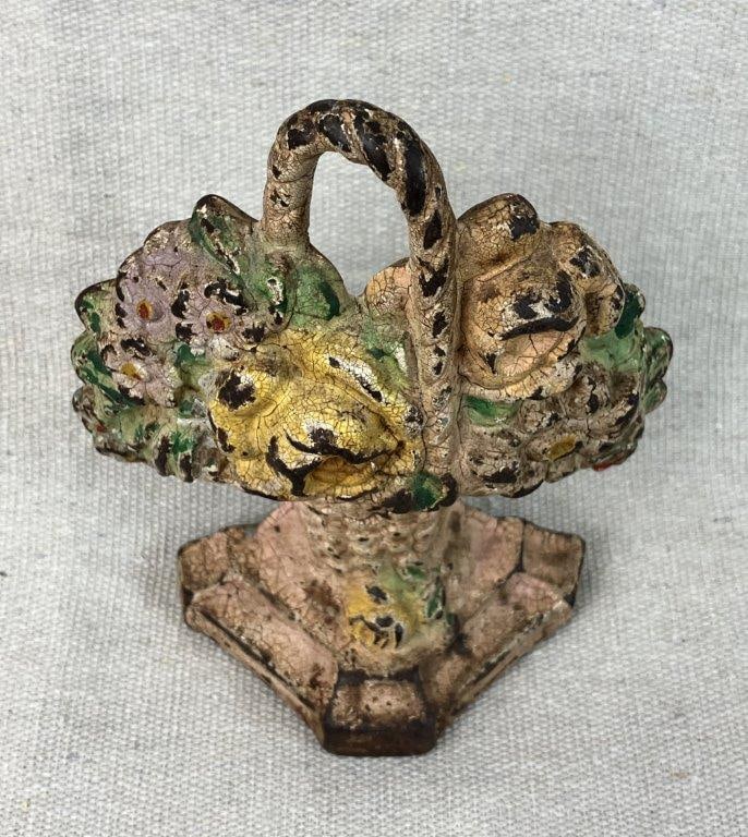 Hubley Cast Iron Basket of Roses Doorstop - 3
