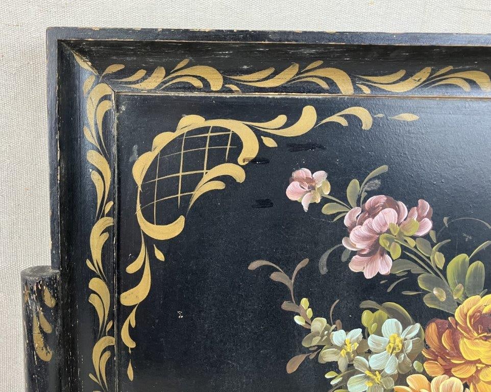 Large Painted Wood Floral Tray - 2