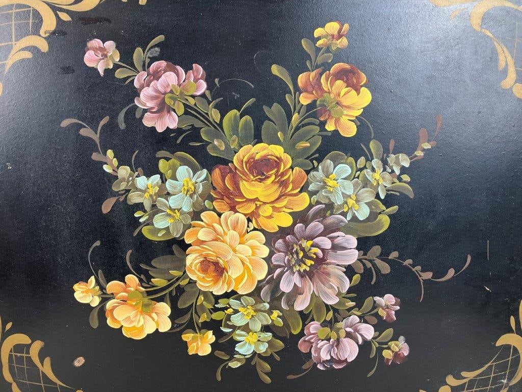 Large Painted Wood Floral Tray - 3