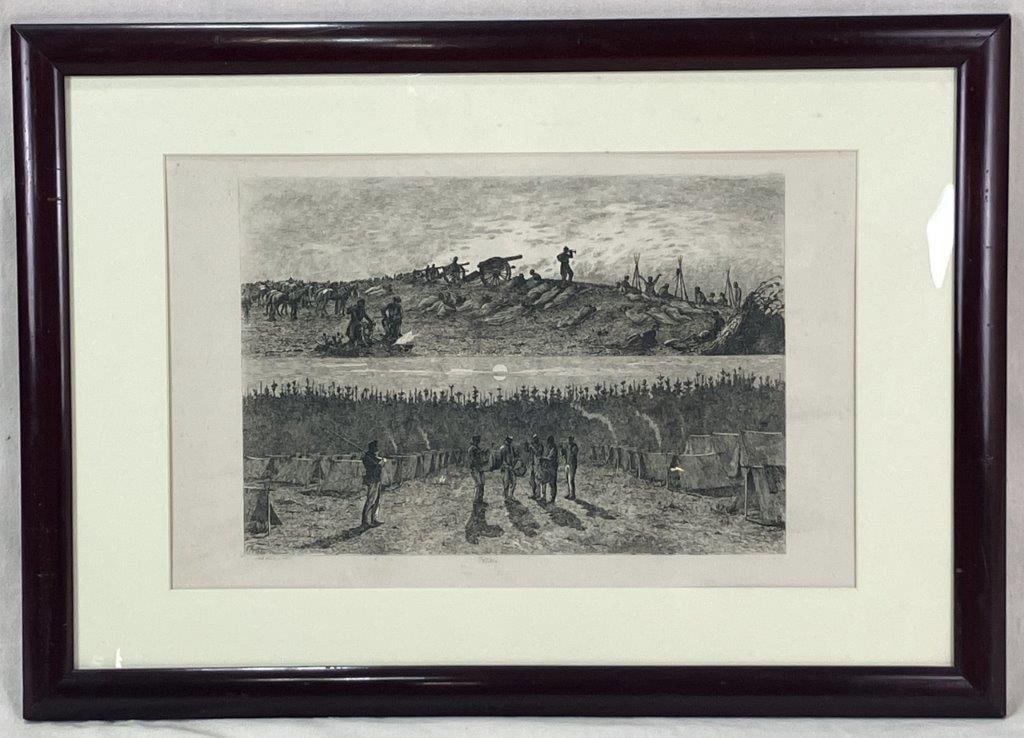 Civil War Era, Edwin Forbes, Life Studies of the Great Army, Etching: Evocative etching, plate 1 from Edwin Forbesâ€™s celebrated series of wartime documentary prints, offers a poignant and historically significant glimpse into the American Civil War
