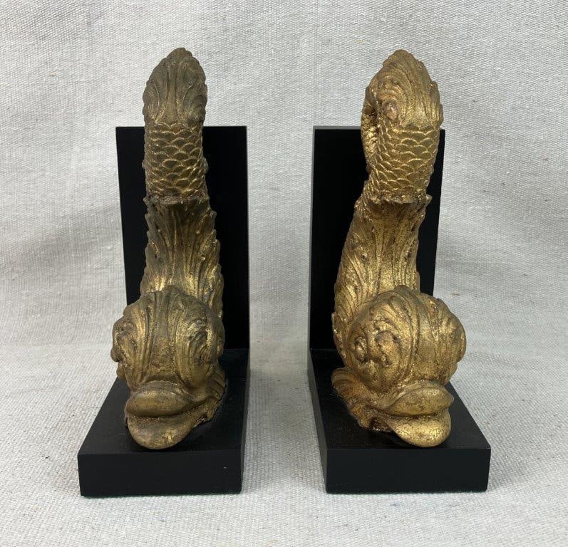 Pair of Renaissance Style Gilt Dolphin Bookends - 2