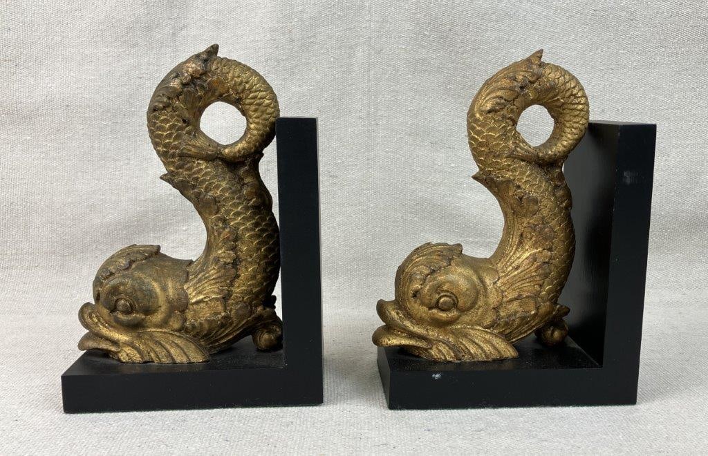 Pair of Renaissance Style Gilt Dolphin Bookends - 3