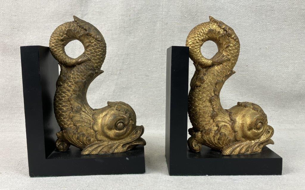 Pair of Renaissance Style Gilt Dolphin Bookends - 5