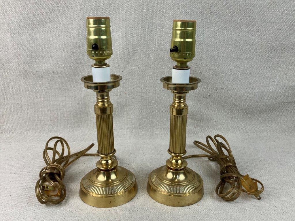 Pair of Neoclassical Style Column Lamps: This elegant pair of Neoclassical-style lamps features a timeless columnar fluted design, beautifully channeling the architectural refinement and symmetry of classical antiquity. Crafted from brass