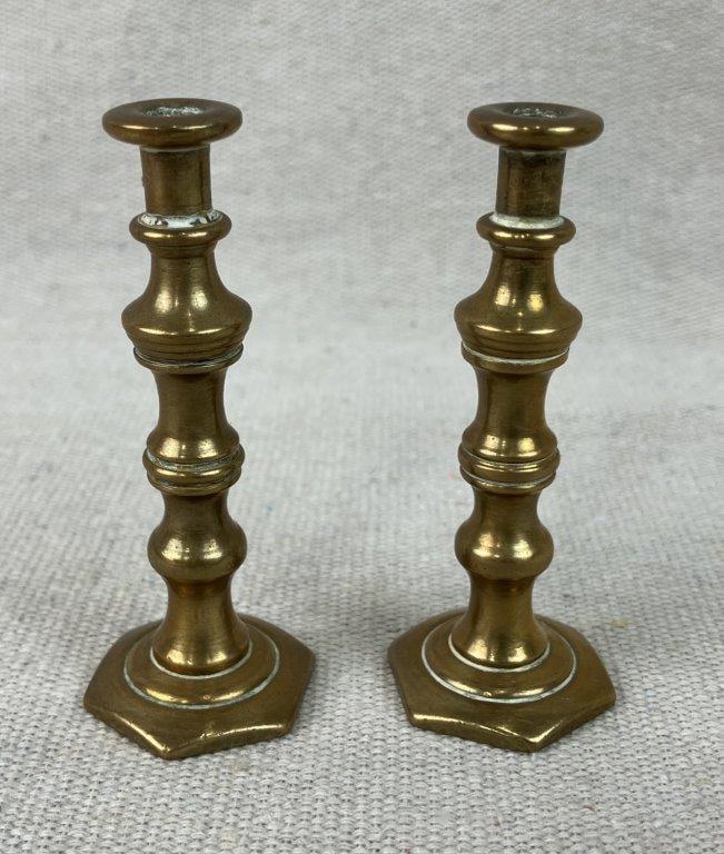 Brass Leaf Dish and Small Candlesticks Grouping - 10