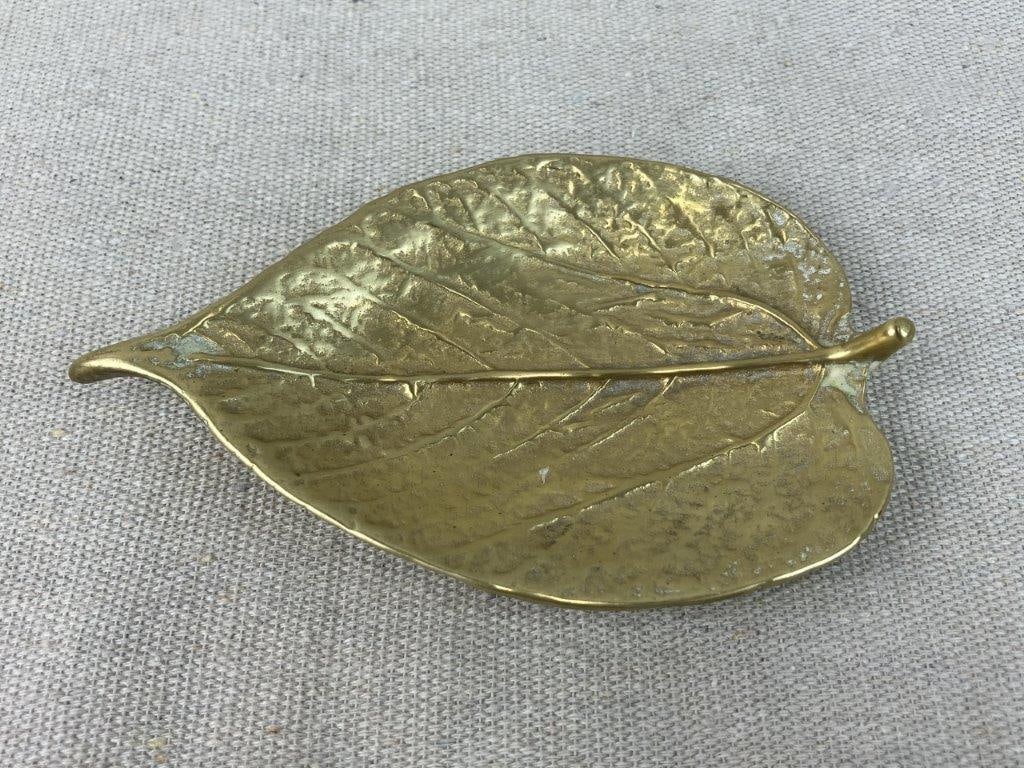 Brass Leaf Dish and Small Candlesticks Grouping - 12