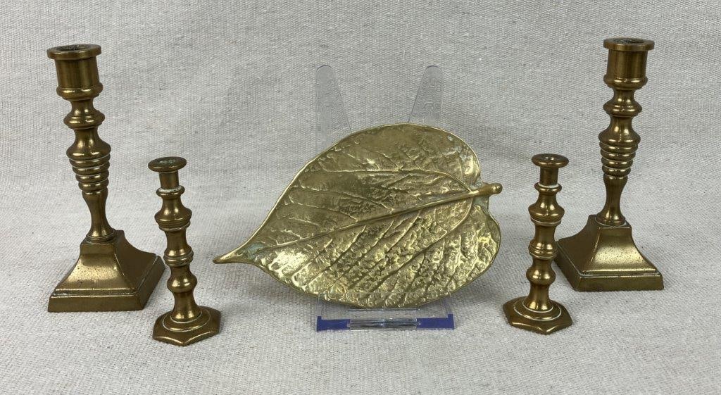 Brass Leaf Dish and Small Candlesticks Grouping (1 of 14)