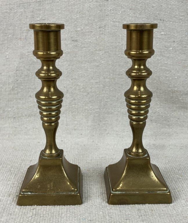 Brass Leaf Dish and Small Candlesticks Grouping - 3