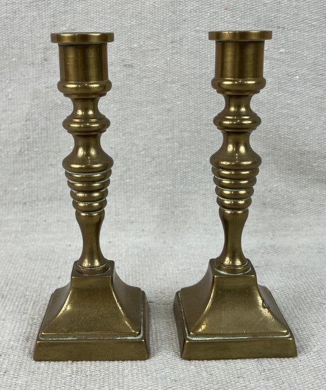 Brass Leaf Dish and Small Candlesticks Grouping - 5