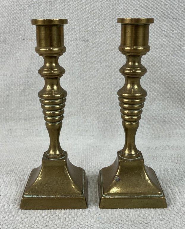 Brass Leaf Dish and Small Candlesticks Grouping - 6