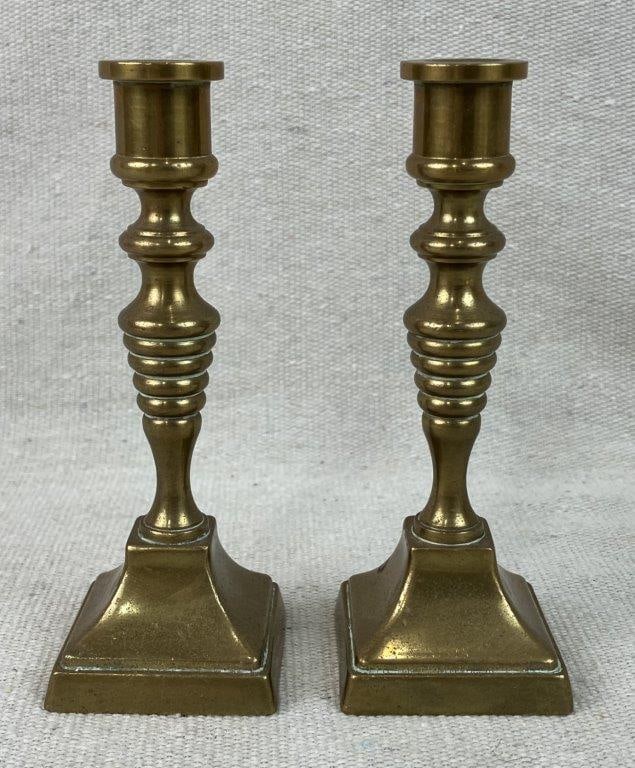 Brass Leaf Dish and Small Candlesticks Grouping - 7