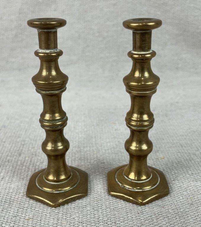 Brass Leaf Dish and Small Candlesticks Grouping - 8
