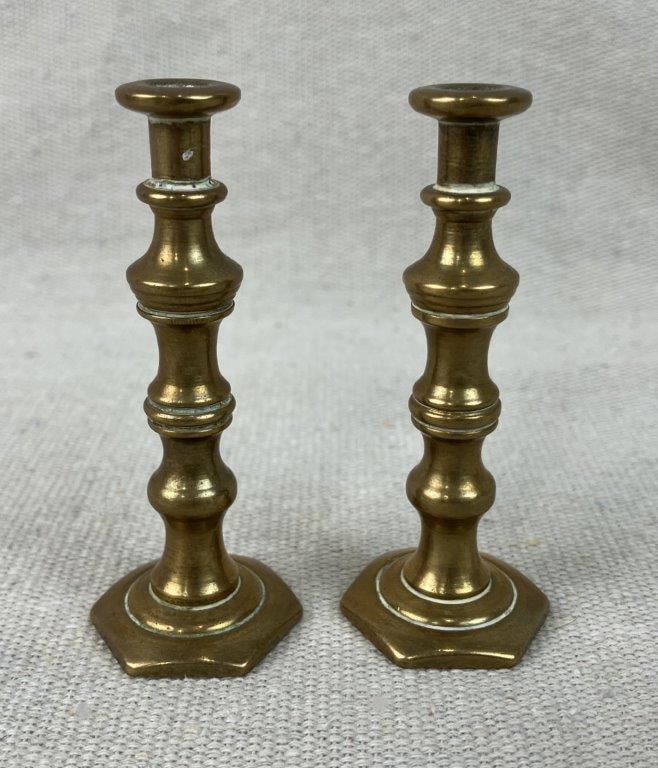 Brass Leaf Dish and Small Candlesticks Grouping - 9