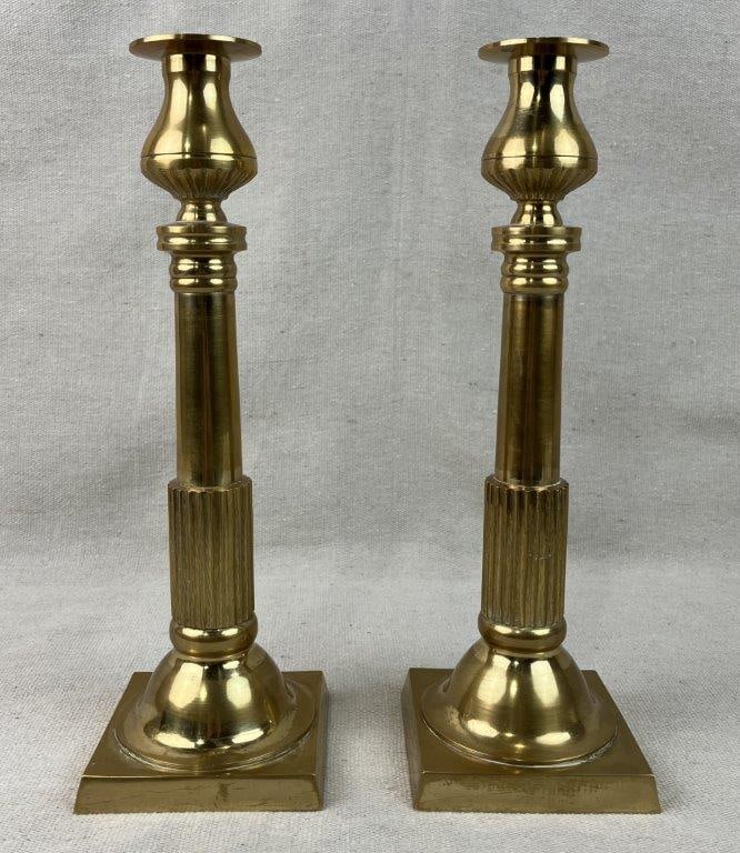 Pair of Neoclassical Style Brass Candlesticks - 2
