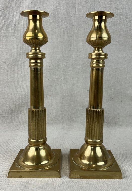 Pair of Neoclassical Style Brass Candlesticks - 3