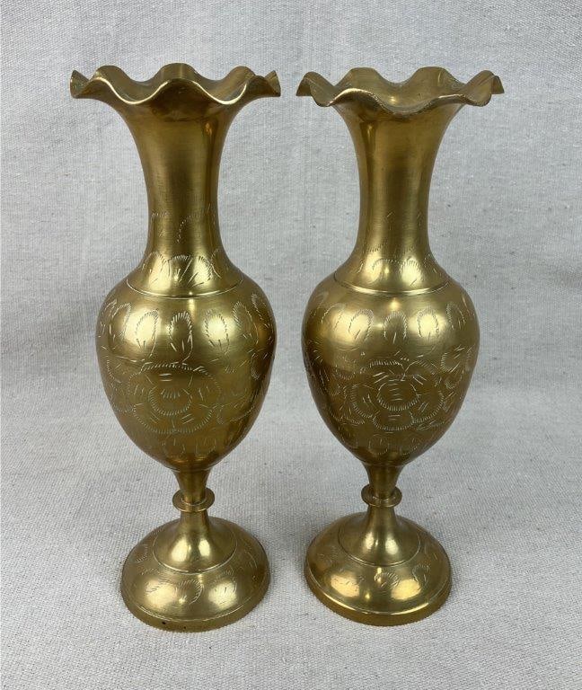 Pair of Indian Engraved Brass Vases (1 of 8)