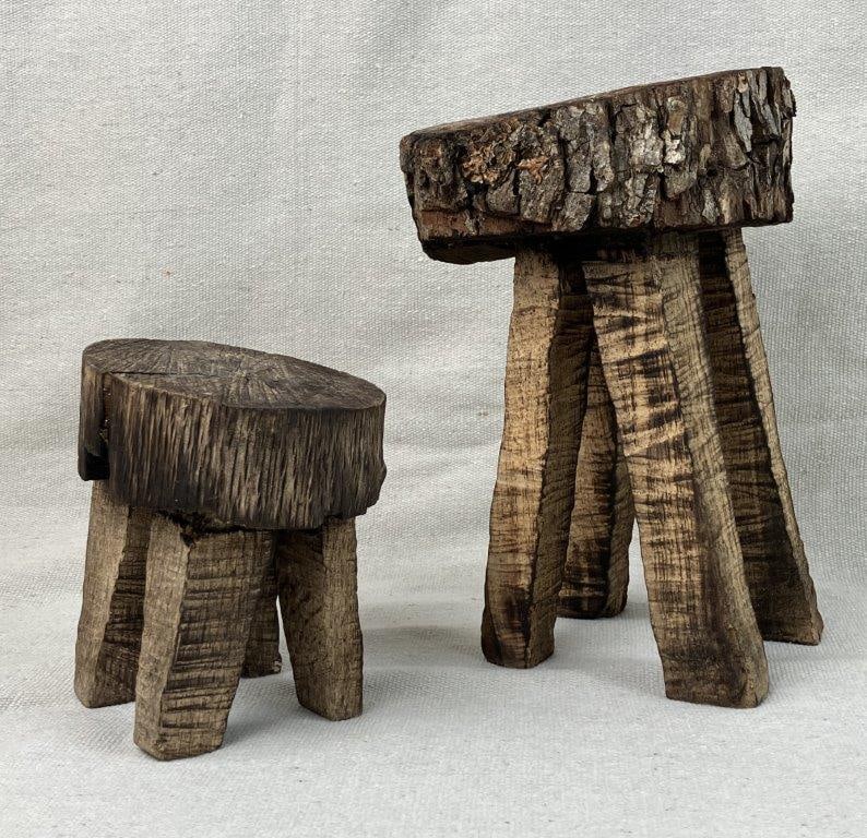 Pair of Small Folk Art Pine Tree Trunk Stools - 2