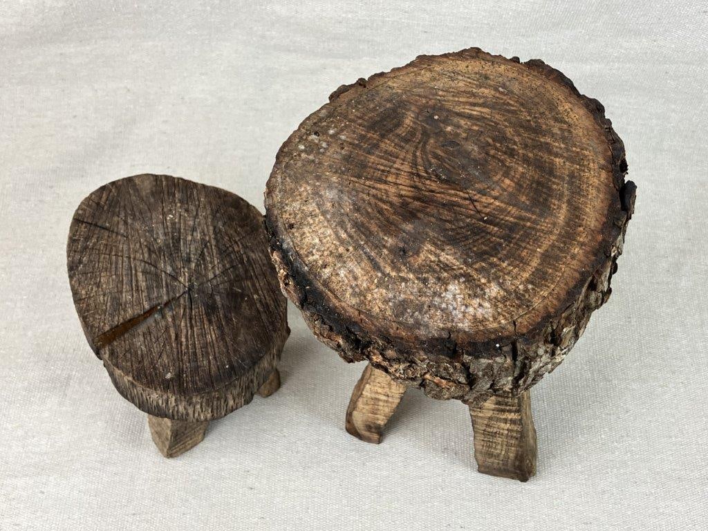 Pair of Small Folk Art Pine Tree Trunk Stools - 3