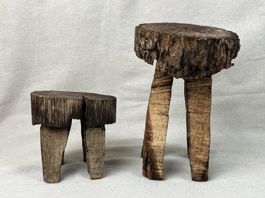 Pair of Small Folk Art Pine Tree Trunk Stools - 5