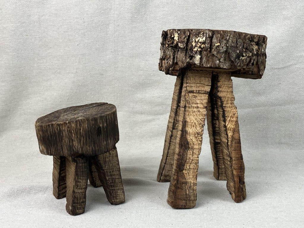 Pair of Small Folk Art Pine Tree Trunk Stools - 6
