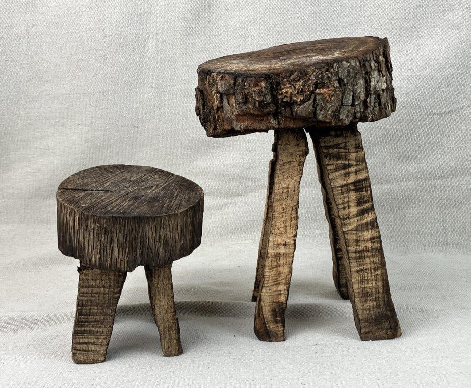 Pair of Small Folk Art Pine Tree Trunk Stools - 8