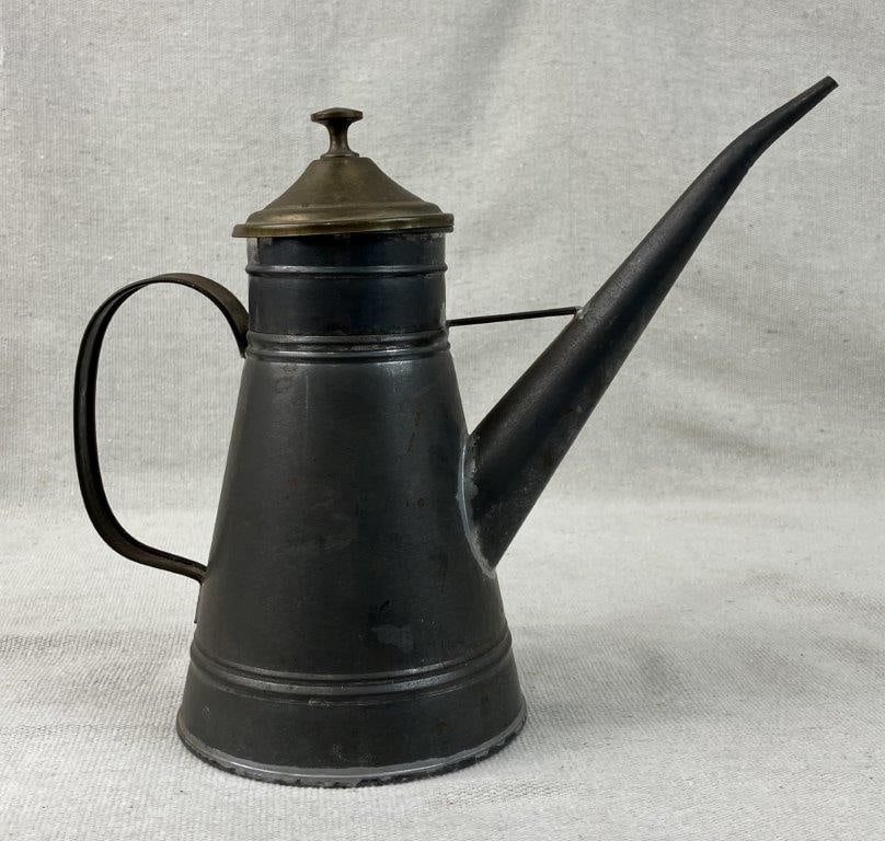 Tin and Brass Oil Pitcher - 2